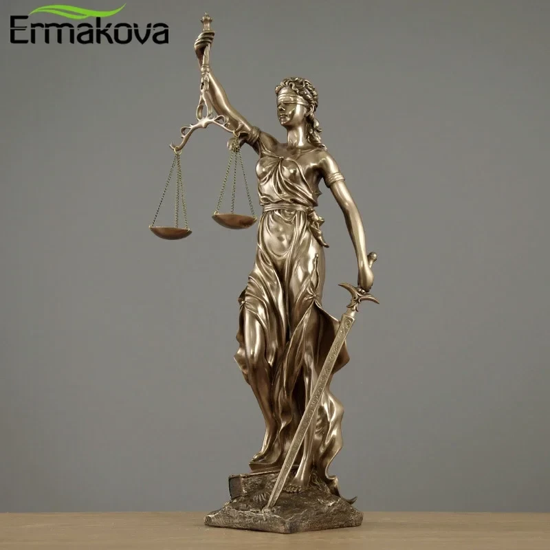 ERMAKOVA European Antique Bronze Greek Justice Goddess Statue Fair Angels Resin Sculpture Ornaments Desktop Home Decoration Gift