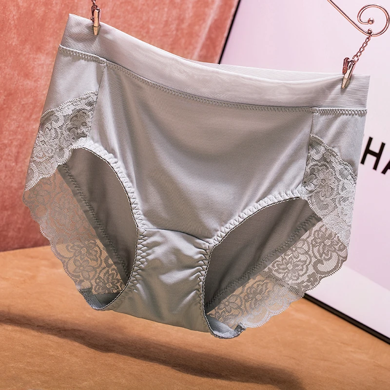 2021 Newest High Waist Lace Plus Size Panties Women Milk Silk Big Size Briefs Intimates Female Underwear Black Pink 2XL 3XL 4XL