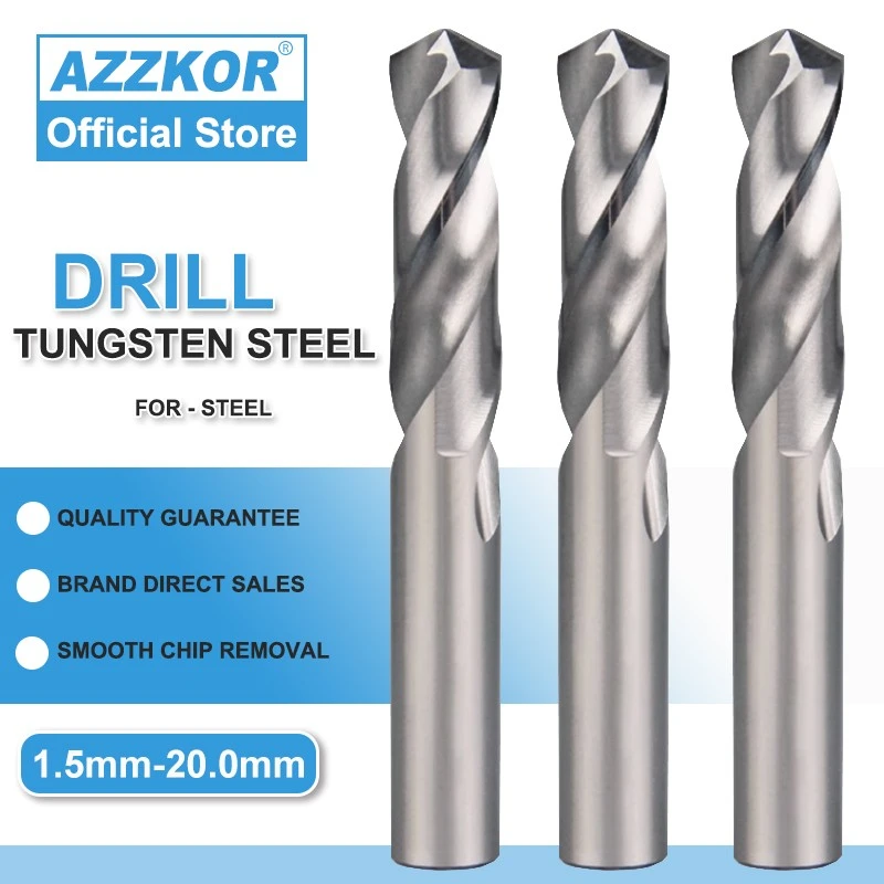 AZZKOR Carbide Alloy Drill Tungsten Steel Super Hard Stainless HRC50 Twist Bit Straight Handle Solid Drill For CNC Lathe Machine