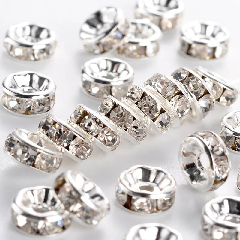 500pcs Brass Crystal Rhinestone Spacer Beads 6/7/8mm Grade A Rondelle Jewelry Makings Findings Silver Color
