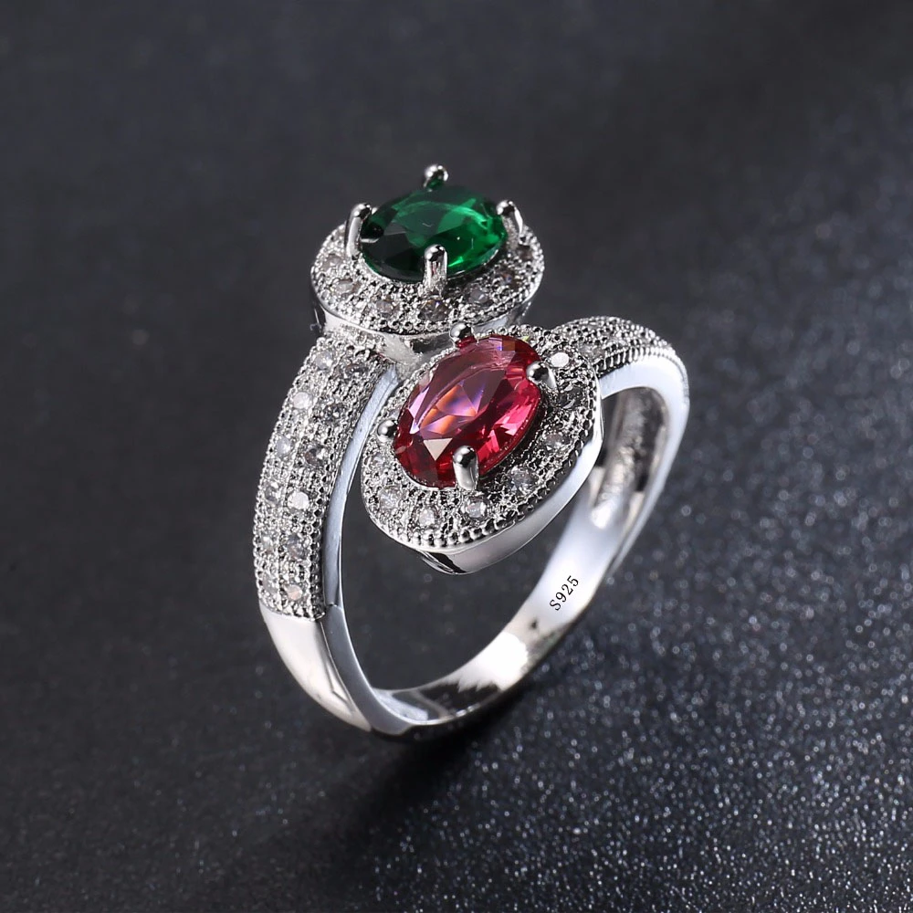 Unique Vintage Retro Design Soild 925 Sterling Silver Ring for Female Wedding with AAA Colorful Cubic Zircon Bijouterie
