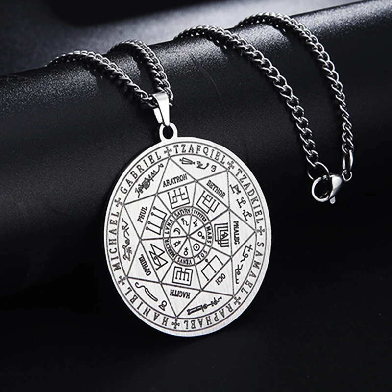 Wicca 7 Archangels Sigil Charm Necklaces Men Women Witchcra Pentagram Pendant Supernatural Magic Amulet Protection Talisman