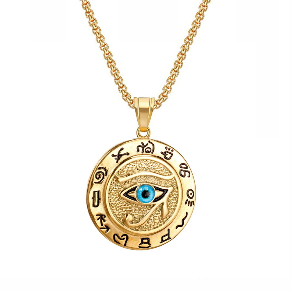 Ancient Egypt The Eye Of Horus Pendant Necklaces For Women And Men Gold Color Stainless Steel Round Jewelry Dropshipping
