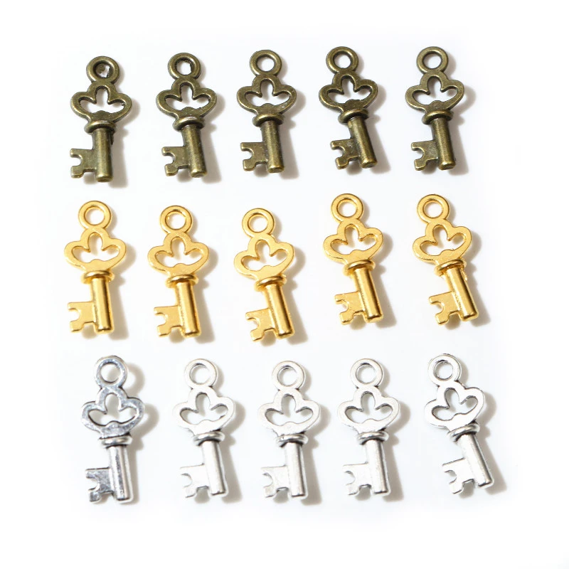 17x7mm 50pcs Antique Bronze Gold Silver Plated Key Handmade Charms Pendant DIY for Bracelet Necklace Jewelry Making