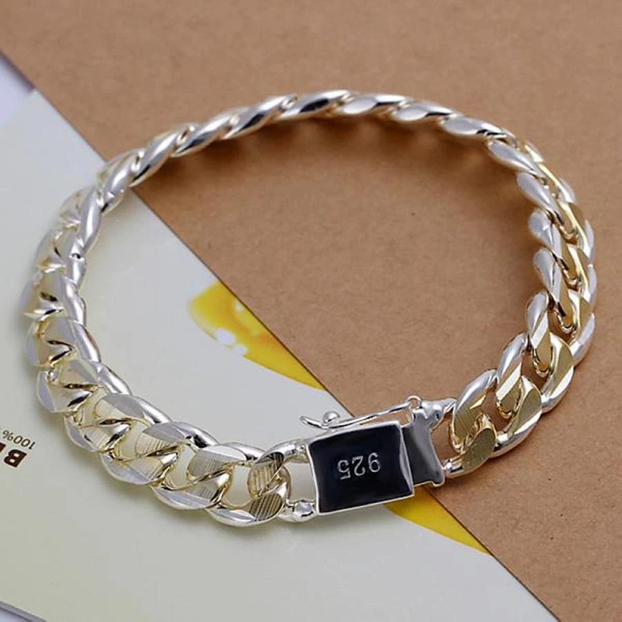 925 sterling Silver gold color exquisite 10mm chain men women Chain noble wedding  bracelet fashion charm wedding birthday gift