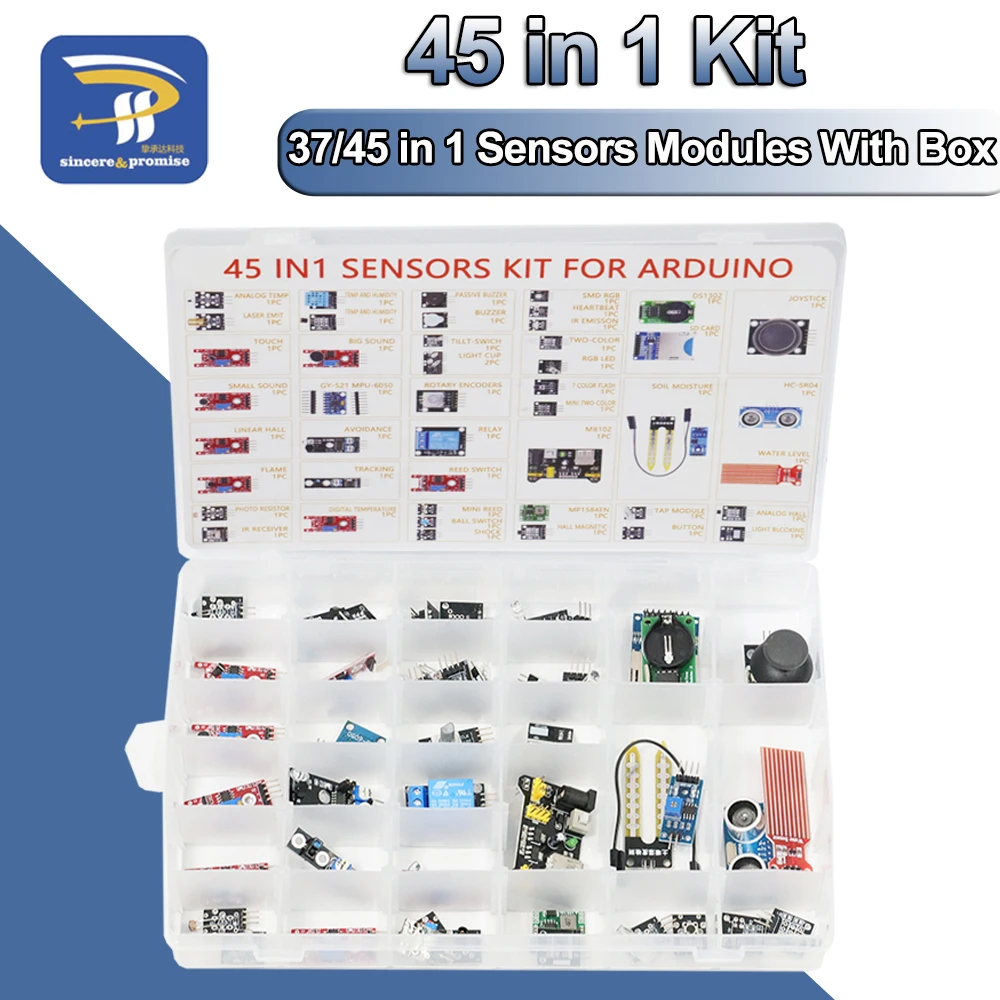 45 in 1 Sensors Modules 16 Kinds Starter Kit For Arduino Raspberry Pi , Better Than 37 in 1 With Box DIY UNO R3 MEGA2560