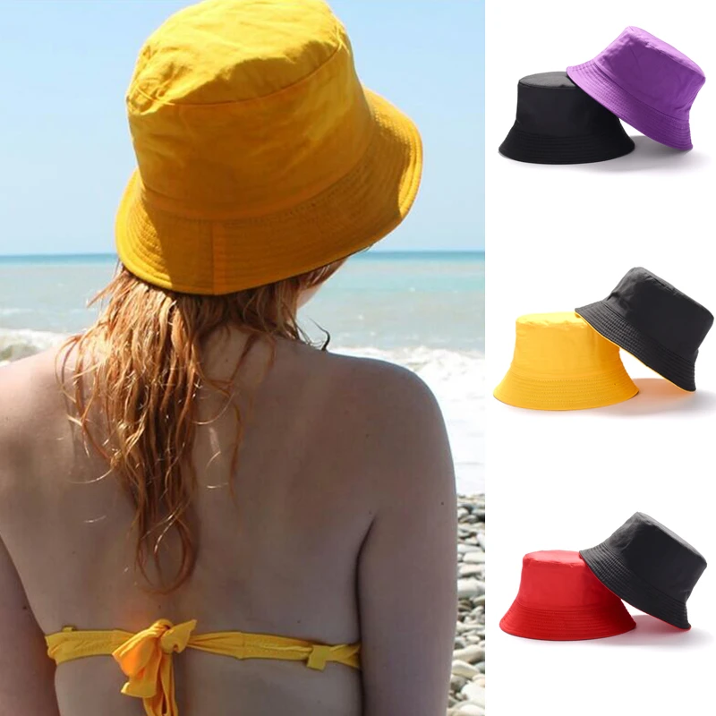 Unisex Casual Solid Color Reversible Bucket Hat Men Womens Bob Hip Hop Panama Summer Lady Beach Fisherman Hats Outdoor Sun Cap