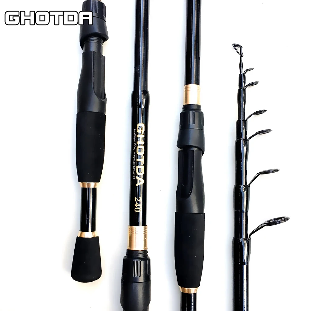 GHOTDA Telescopic Fishing Rod Ultralight Weight Spinning Fishing Rod Carbon Fiber Material 2.4-1.6m Fishing Rod Tackle