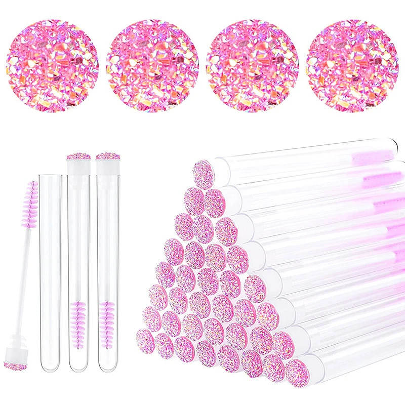 Reusable Eyelash Brush Tube Disposable Eyelash Wands Eyebrow Brush Replaceable Dust-proof Sparkling Broken Diamond at Bottom