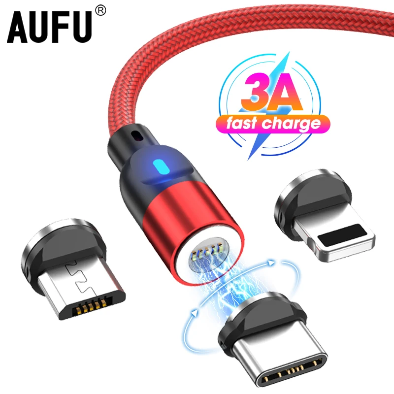 AUFU 3A Magnetic USB Cable For iPhone Samsung Xiaomi Huawei Micro Type C Fast Charging Data Charge USB C Mobile Phone Cable