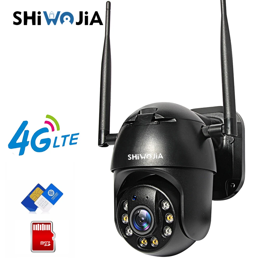 SHIWOJIA IP Camera 4G SIM Card Wifi 4X Digital Zoom PTZ Video Surveillance Black Dome Wireless GSM Security Outdoor P2P EU