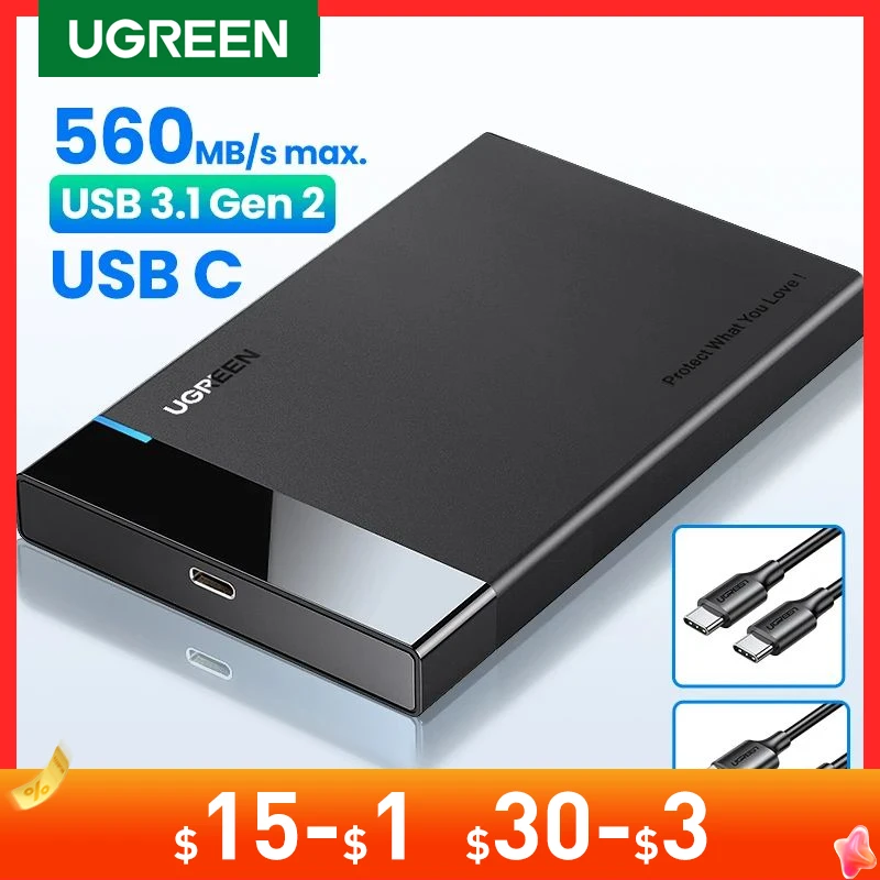 UGREEN HDD Case 2.5 SATA to USB 3.0 Adapter Hard Drive Enclosure for SSD Disk HDD Box Type C 3.1 Case HD External HDD Enclosure
