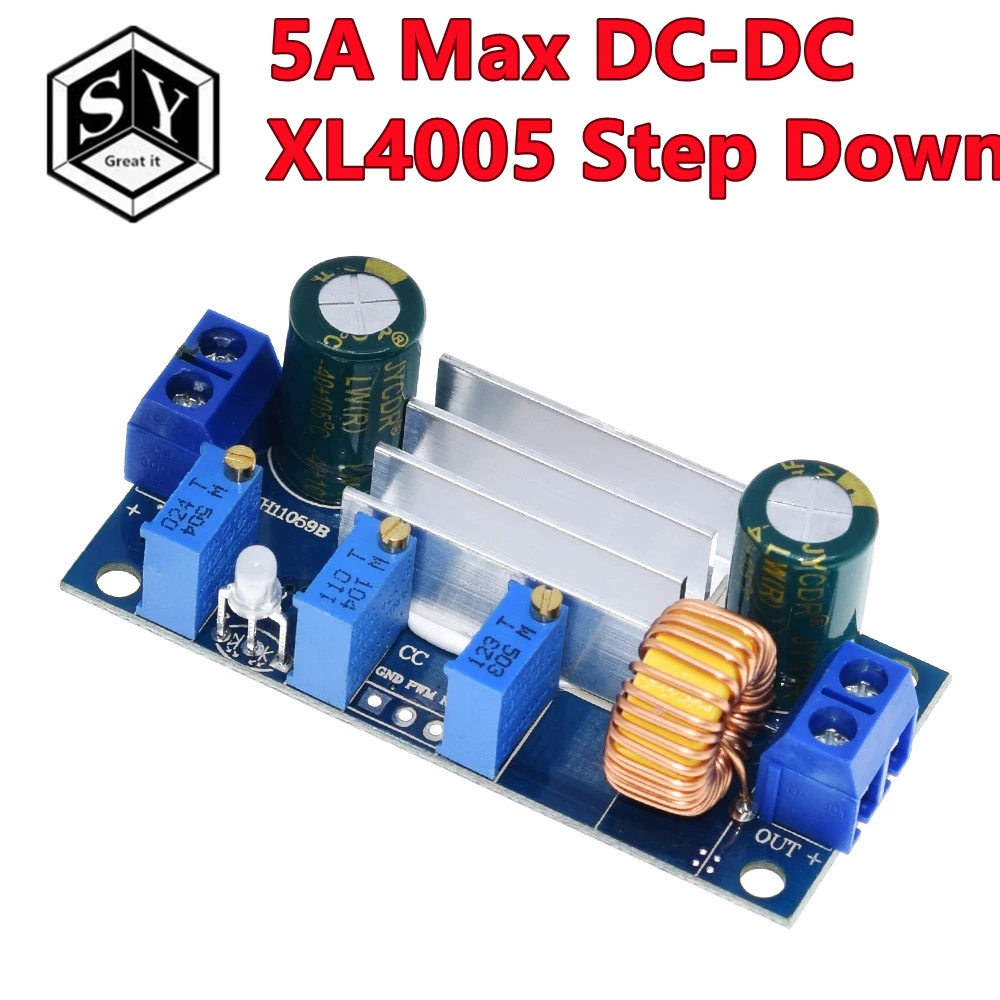 Automatic Protection! 5A Max DC-DC XL4005 Step Down Buck Power Supply Module Adjustable CC/CV Lithium Charge Board for Arduino