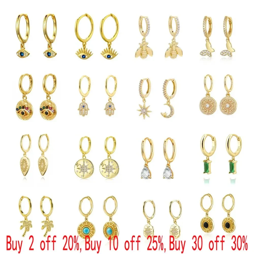 A Pair 925 Silve Gold Color Copper Colorful Rainbow Hoops Earring For Women Demon Eye Gift Smile Face Jewelry Crown Earrings