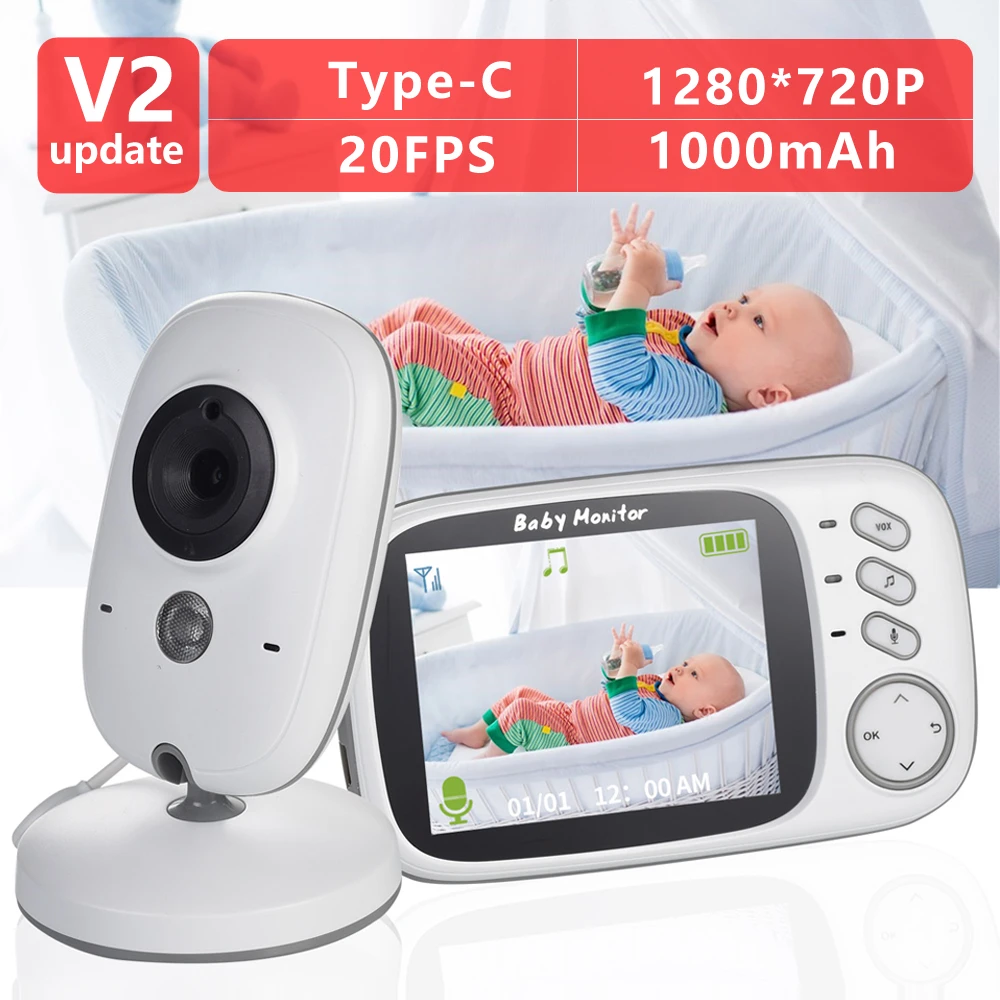 Wireless Baby Monitor 3.2 inch LCD IR Night Vision 2 way Talk 8 Lullabies Temperature monitor video nanny radio baby camera