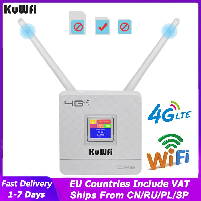 KuWFi 150Mbps Wireless Router 4G Wifi Router With SIM Card Slot&RJ45 Port Dual External Antennas for Home Support 10 WiFi Users