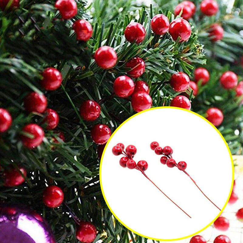 New 20-26cm Artificial Home Pine Cone Red Berry Bouquet Flower Branch Christmas Decoration Wedding Party Decor Festive Supplies