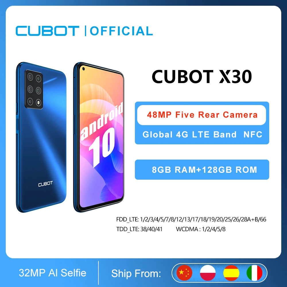 8GB Smartphone Cubot X30 NFC 48MP Five Camera 32MP Selfie 128GB ROM 6.4