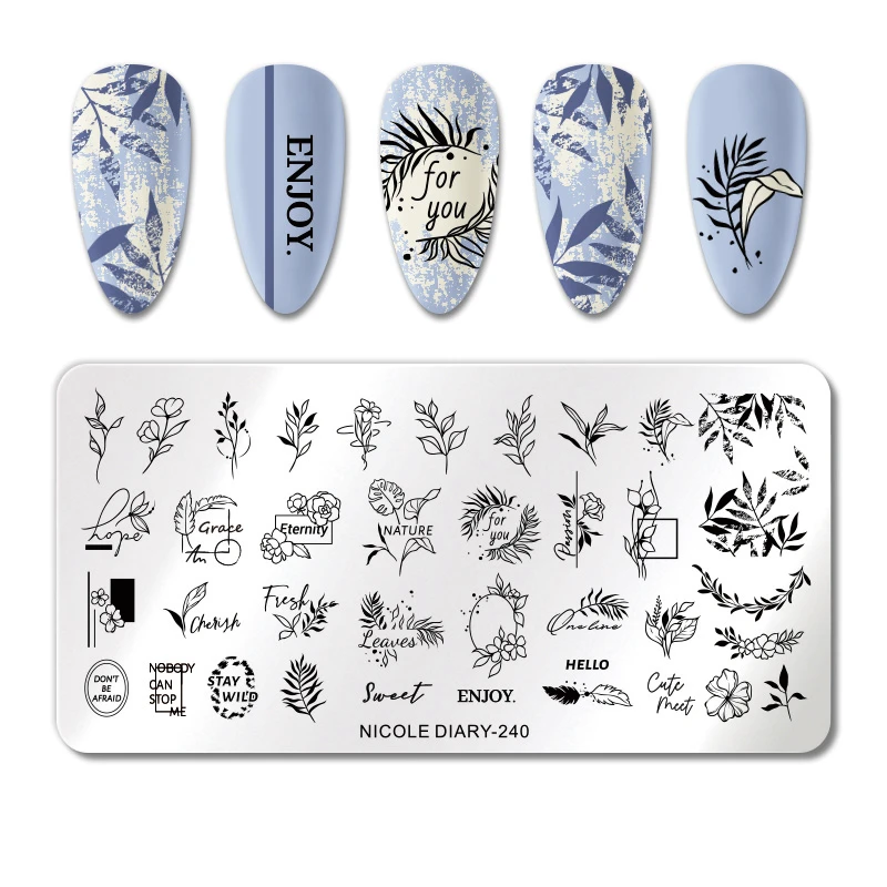 NICOLE DIARY Leaves Flower Nail Stamping Plate Abstract Lady Face Nail Stamp Templates Geometric Printing Stencil Tools