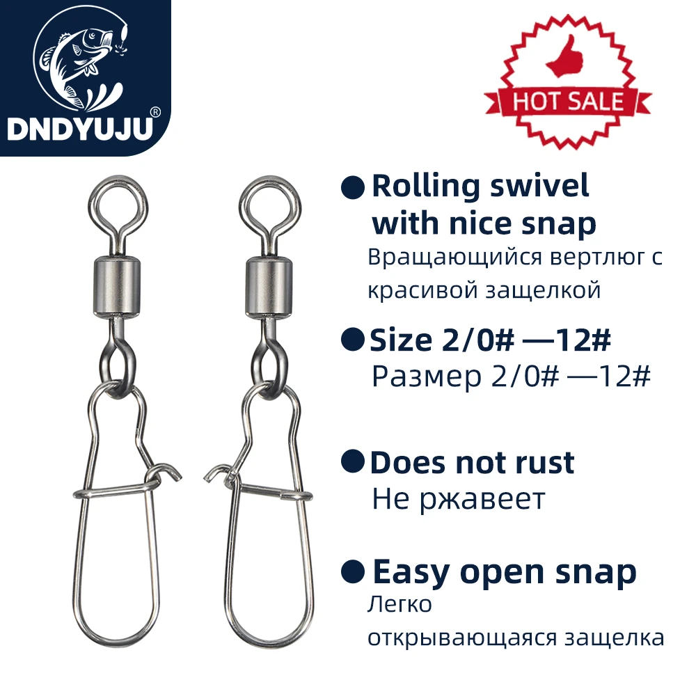 DNDYUJU 50PCS Fishing Accessories Connector Pin Bearing Rolling Swivel Stainless Steel Snap Fishhook Lure Swivels Tackle Pesca