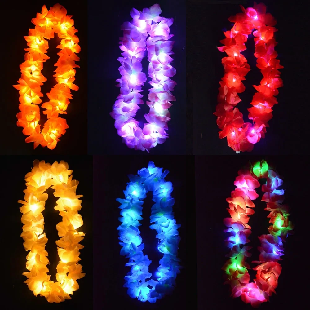 1pcs Adult Child LED Light Up Hawaii Flower Leis Headwear Garland Hula Luau Glow Wreath Necklace Birthday Party Wedding Decor