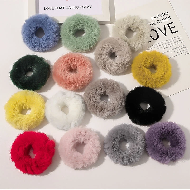 New Winter Elastic Hair Band Scrunchie Soft Faux Fur Women Girls Ponytai Holder Hair Rope Rubber Band Headwear Hair Accessories