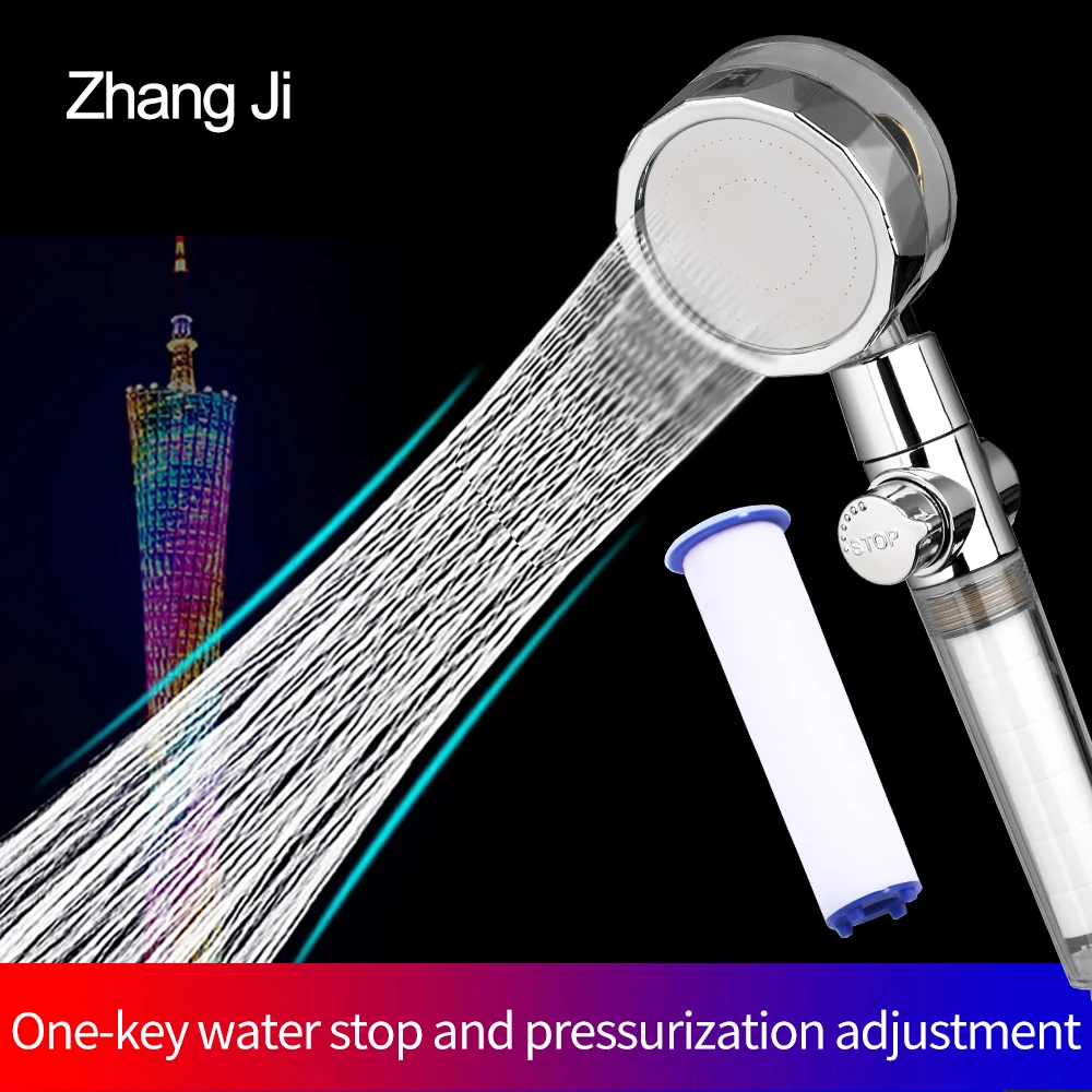 ZhangJi Propeller Driven Handheld Shower Head High Pressure Water Saving Premium Turbocharged for Bathroom Accessaries Shower