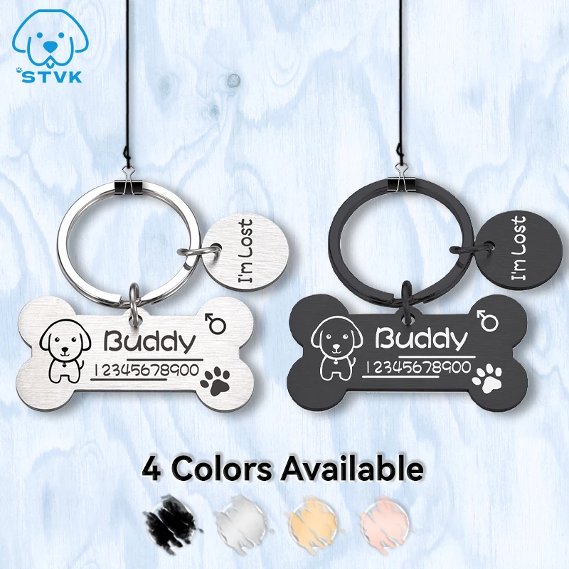 Personalized Dog Cat ID Tag Anti-lost Pet Name Tags Plates Free Engraving Dogs Cats ID Tag Nameplate Pendant Bone Shape for Pets