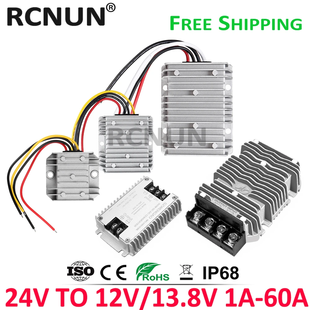 RCNUN 24V to 13.8V 5A 8A 10A 15A 20A 30A 40A DC DC Converter Step Down 24 Volt to 12 Volt Buck Regulator Voltage Transformer