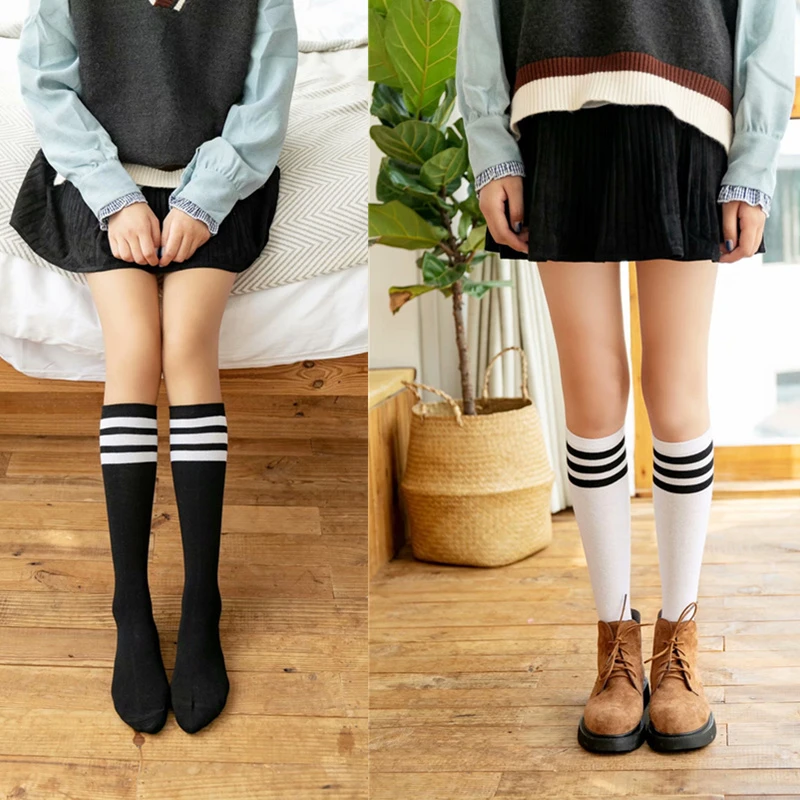 korean Long Women Cotton Socks Girls Socks Cotton Striped Socks Winter hip hop Warm Knee Socks Harajuku Socks White Socken Sox