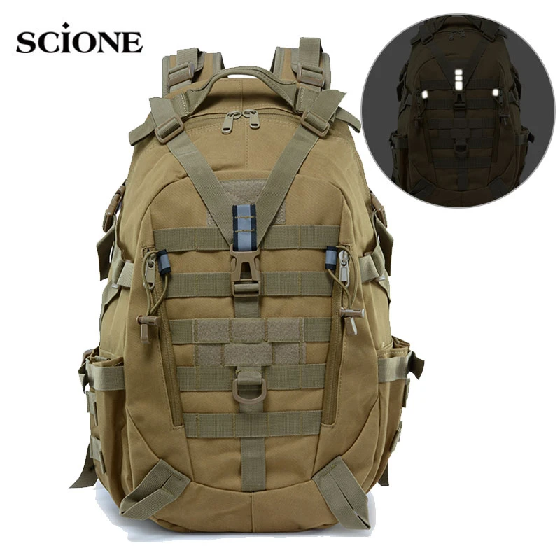 40L Camping Backpack Military Bag Men Travel Bags Tactical Army Molle Climbing Rucksack Hiking Outdoor Reflective Bag XA714A