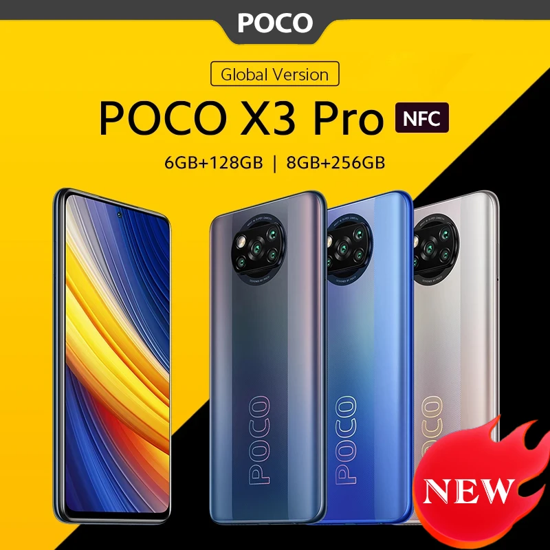 Global Version POCO X3 Pro NFC Mobile Phone 6GB 128GB / 8GB 256GB Snapdragon 860 120Hz DotDisplay 48MP Camera 5160 Battery 732G