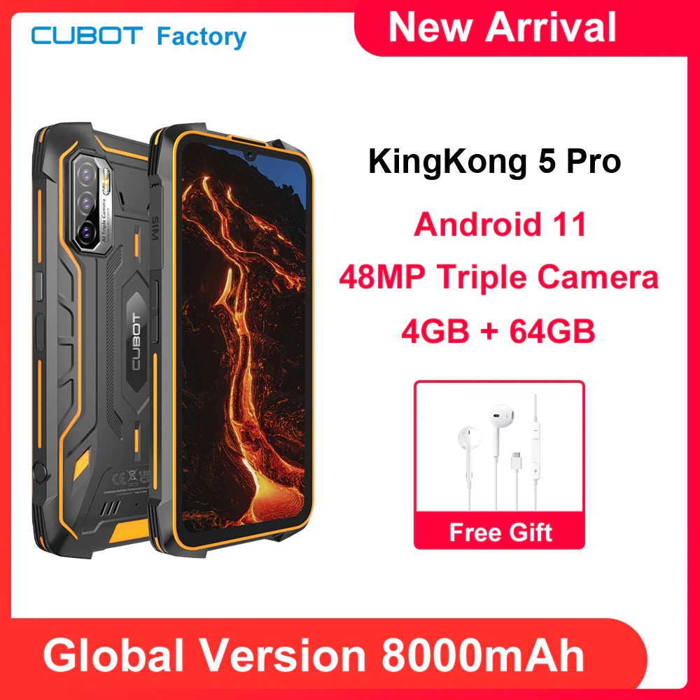In Stock Cubot Kingkong 5 Pro 8000mAh Android 11 Rugged Smartphone IP68/IP69K Global Version 4GB+64GB Dual Speaker NFC