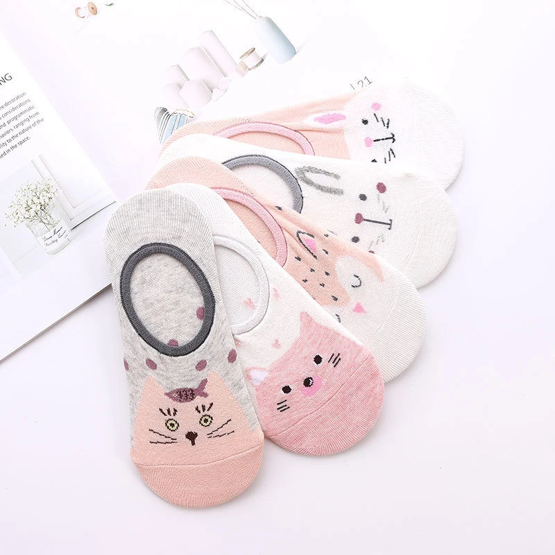 5 pairs Cute Animal Cotton Socks Female Kawaii totoro Cat Dog Summer Short Sock Slippers Women Casual Soft Funny Boat Socks