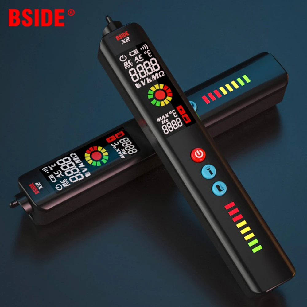 BSIDE X1 X2 Voltage Detector Tester Smart Multimeter Non-contact Infrared Thermometer EBTN Display Live wire Test pencil Meter