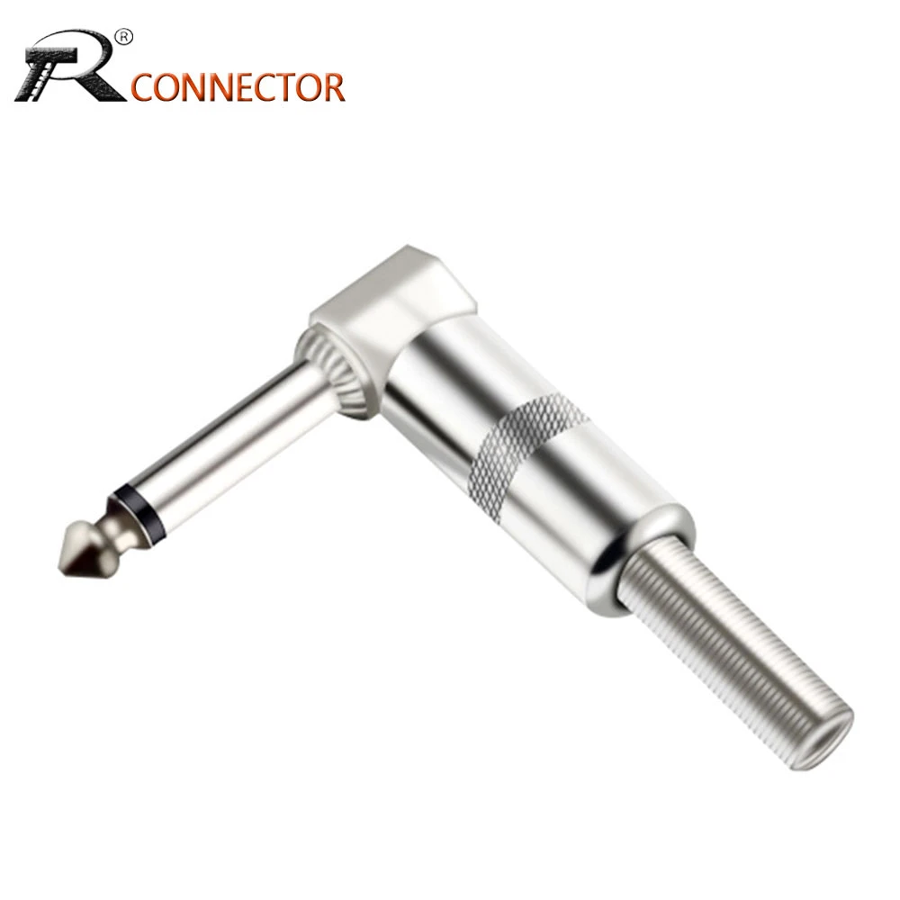 1PC Right Angle 6.35mm Jack Microphone plug Speaker Assembly 6.3mm mono Nickle plated Audio Plug Spring Wire Connector