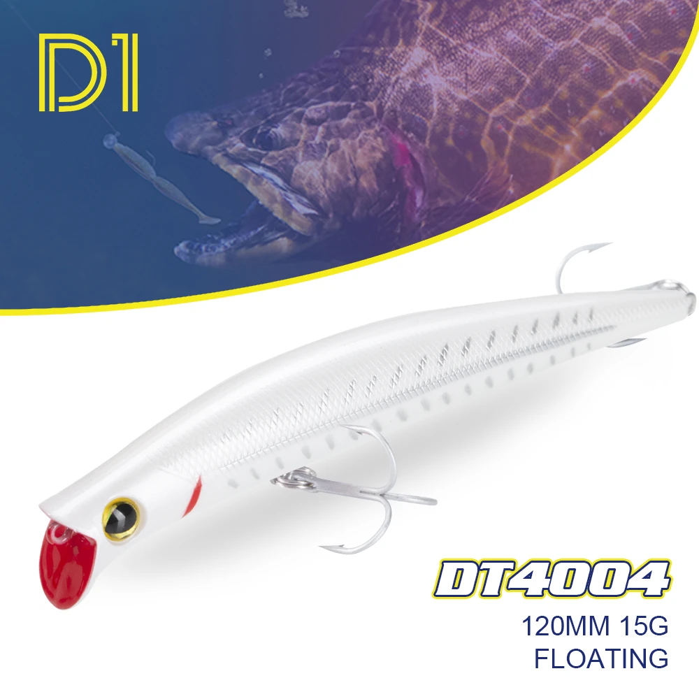 D1 Popper for Perch Surface Lure 120mm 15g Floating Minnow Rolling Wobblers for pike tuna Bass Killer with  shallow water DT4004