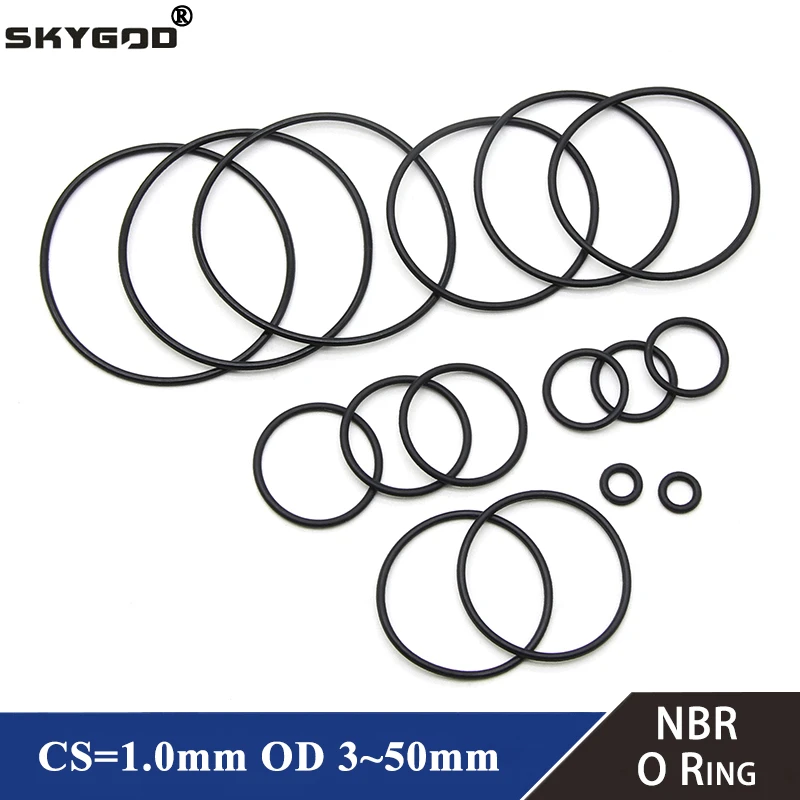 50pc NBR O Ring Seal Gasket Thickness CS 1mm OD 3~80mm Nitrile Butadiene Rubber Spacer Oil Resistance Washer Round Shape Black