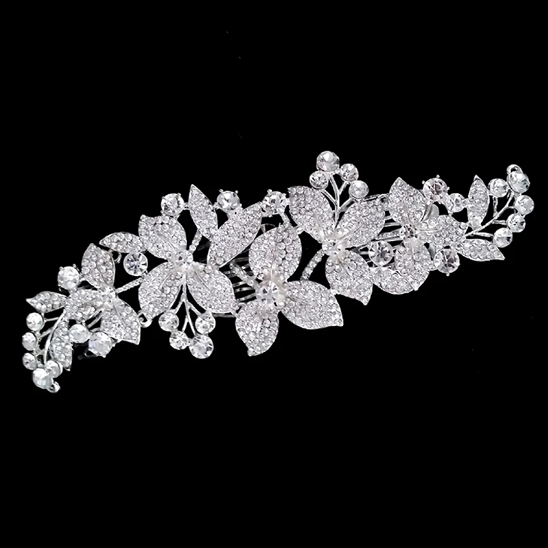 Rose Gold Pink Plant Bridal Headpiece Leaf Flower Crystal Pearl Wedding Hair Combs For Pearl Women Bride Headdress Accessories