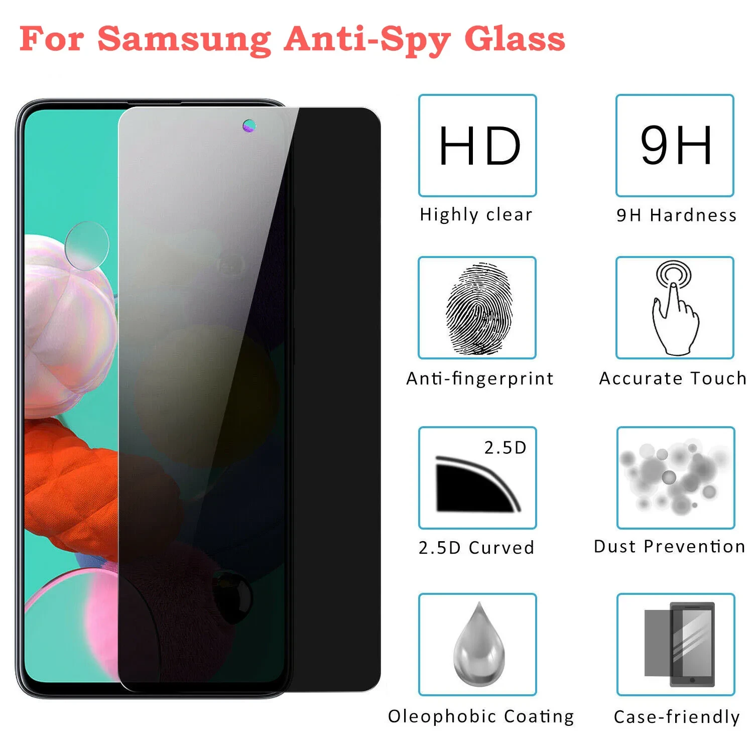 Privacy Tempered Glass For Samsung Galaxy A91 A71 A72 A51 A52 A31 A21s Private Screen Protector For A90 A70 A30 A50 S Anti-Spy