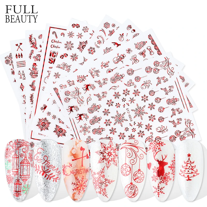 9pcs Christmas Nail Stickers Set Winter Snowflake Red Green Gold Luminous 3D DIY Manicure Decor Gel Slider Decal CHSTZG050-058