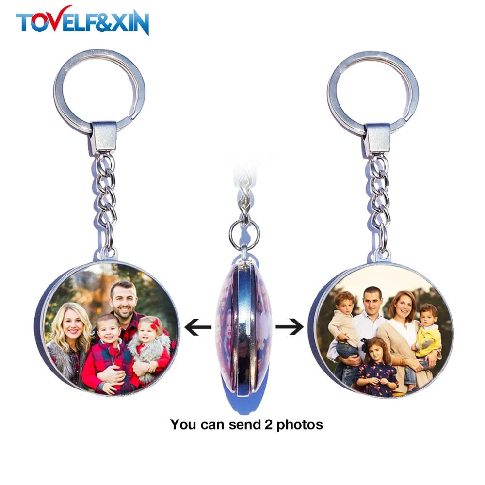 DIY Double Side Photo Custom Keychain Personalized Keyrings Customized Glass Cabochon Family Lovers Baby metal Key chain Gifts