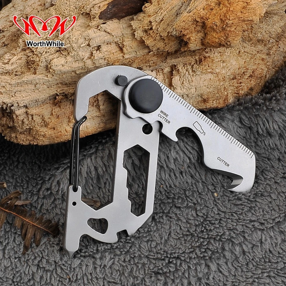 WorthWhile Multifunction Climbing Carabiner EDC Keychain Gear Outdoor Tools Camping Hiking Stainless Steel Wrench Bottle Opener