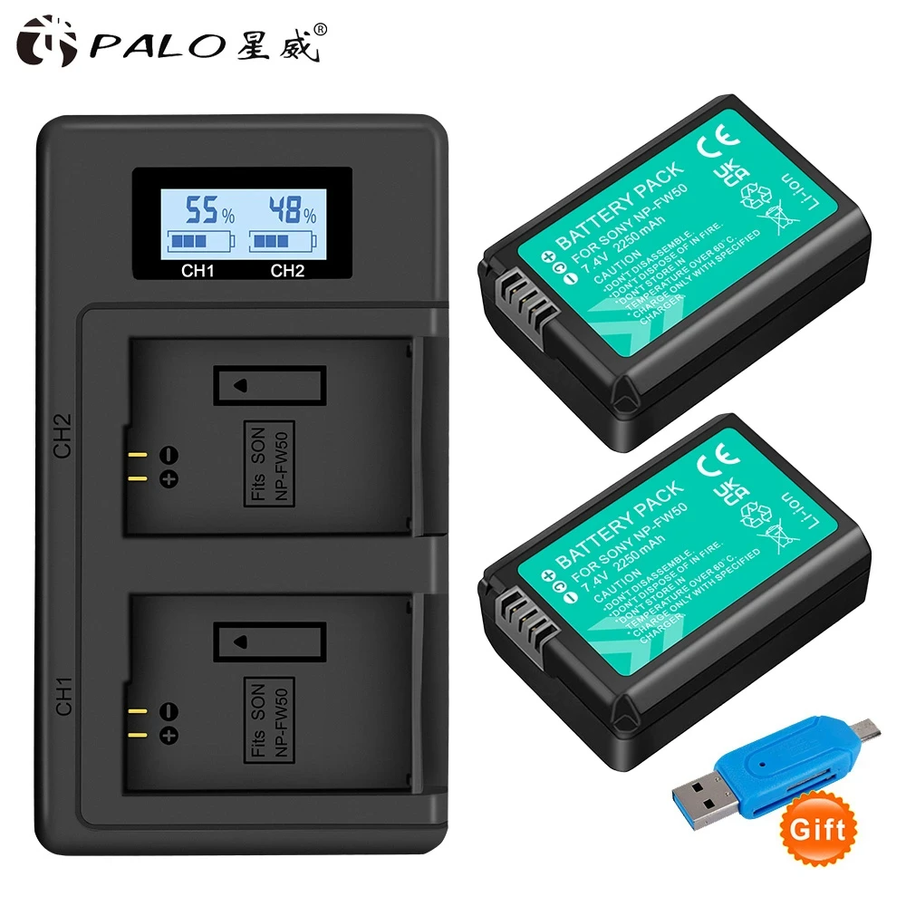 PALO 2000mAh NP-FW50 NP FW50 NPFW50 Battery Akku + LCD Dual for Sony Alpha a6500 a6300 a6000 a5000 a3000 NEX-3 a7 7R a7R a7R II