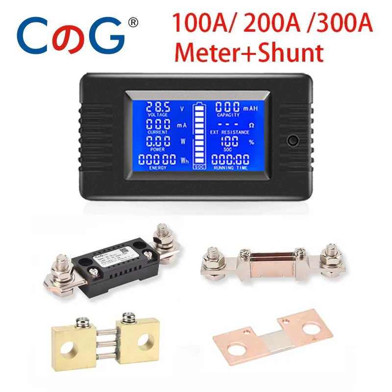 10A 50A 100A 200A 300A Digital Meter DC 0-200V 9 in 1 Voltmeter Ammeter LCD DC Voltage Current Power Energy Detector Amper Shunt
