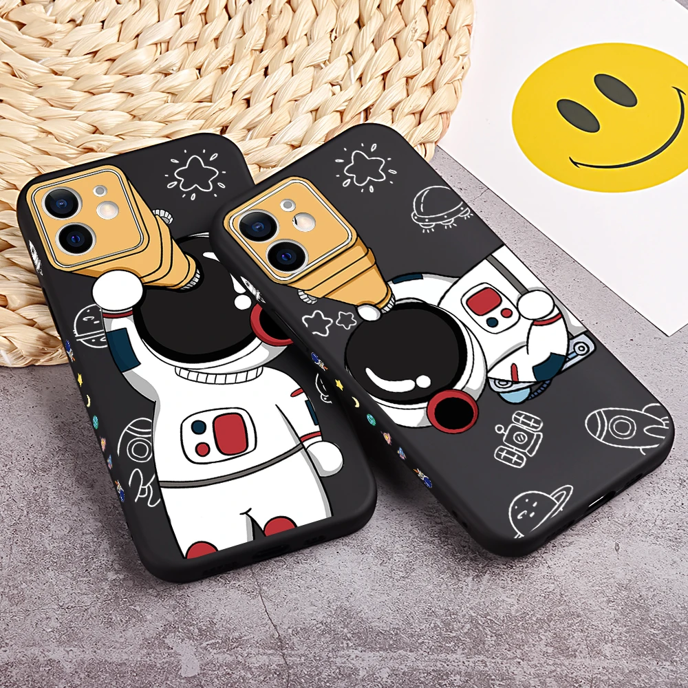 Luxury Black Matte Cover Case For iPhone 11 12 Pro XS Max XR X 7 6 S 6S 8 Plus SE 2020 12 Mini Cartoon Space Cases Soft Silicone