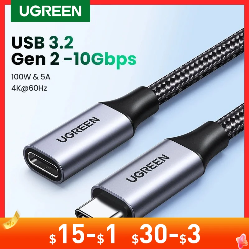 Ugreen USB C Extension Cable Type C Extender Cord USB-C Thunderbolt 3 for Xiaomi Nintendo Switch USB 3.1 USB Extension Cable