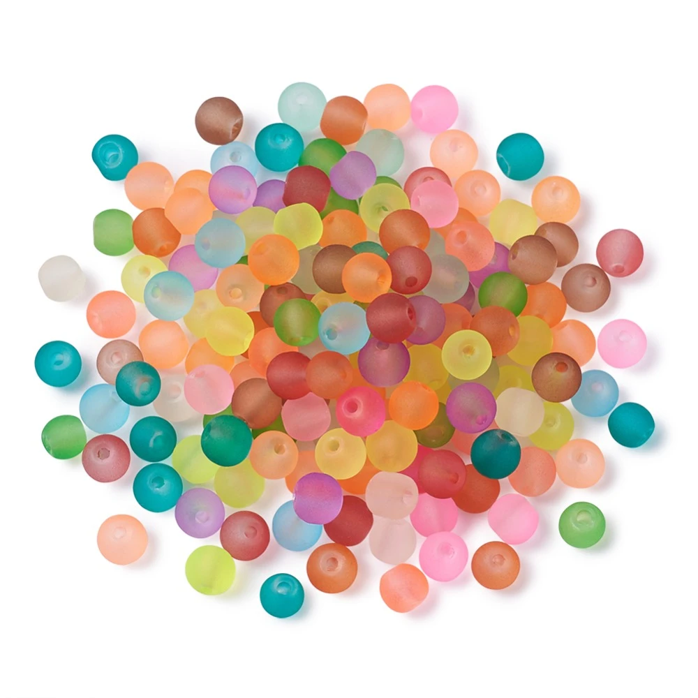 Frosted Transparent Glass Beads 4 6 8 10mm Round Beads For Jewelry Necklaces Bracelets Making Multicolor Hole: 1.3~1.6mm;  31.4