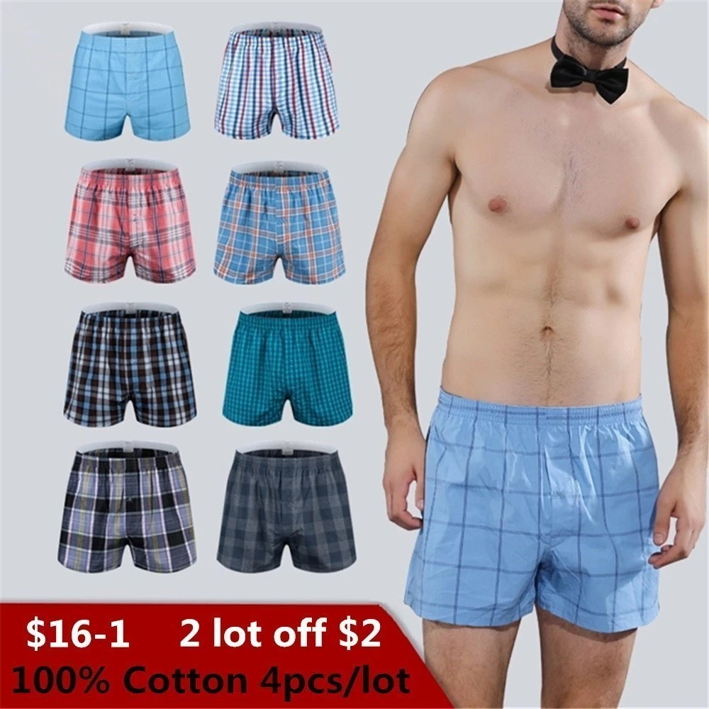 Classic Plaid Men's Boxers Cotton Mens Underwear Trunks Woven Homme Arrow Panties Boxer with Elastic Waistband Shorts Loose men