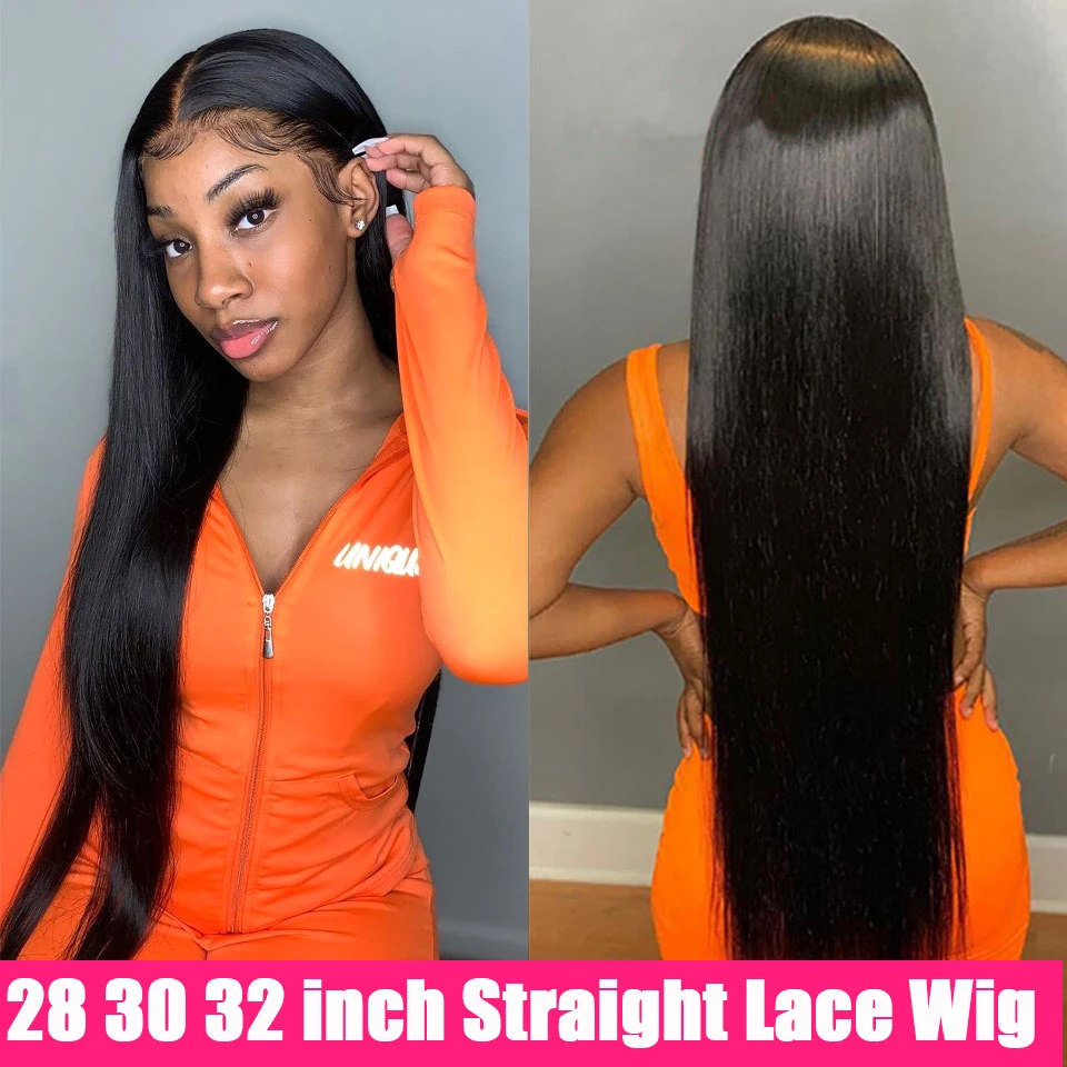 Straight Lace Front Wig HD Transparent Lace Frontal Wigs 28 30 32 Inch Long T Part Remy Bone Straight Lace Front Human Hair Wigs